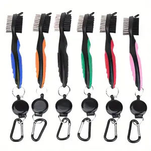 Double-Sided Golf Club Cleaning Brush with Retractable Hook Portable Golf Course Accessories