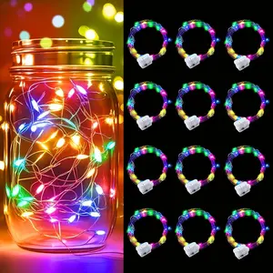 12 Pack Fairy Lights,Silver Wire String Lights Waterproof,Battery Operated 7FT 20LED Firefly Starry Moon Lights for DIY Christmas Wedding Party Bedroom Decor - Multicolor