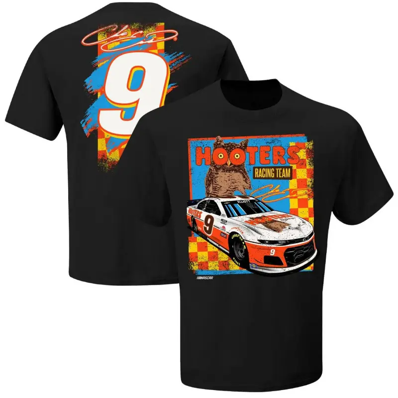 Women's Chase Elliott Hooters Racing Cotton T-shirt, Athletic Crew Neck, S-4XL Sizes, Christmas