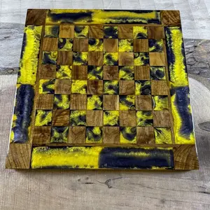 Black Onyx Gold Cloud Walnut Chess Board (INCLUDES GLASS PIECES)
