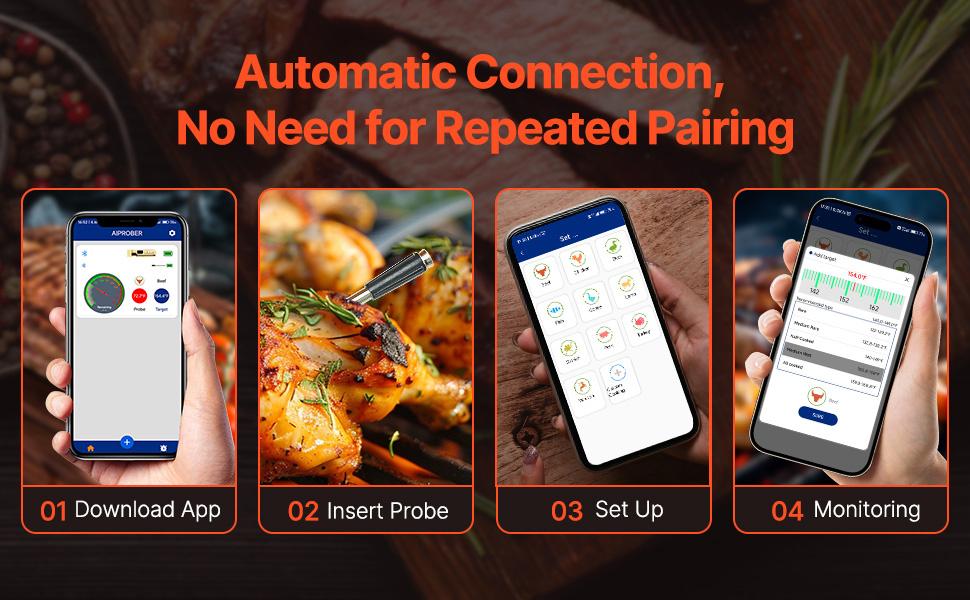 VEVOR Wireless Meat Thermometer Bluetooth Meat Probe 500 ft Range for Cooking VEVOR Wireless Meat Thermometer Bluetooth Meat Probe 500 ft Range for Cooking