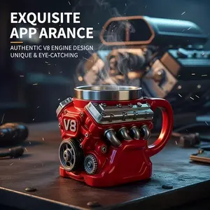 Super Cool V8 Engine Coffee Mug Resin Craft Stainless Steel Inner Liner Mechanical Enthusiast Gift Father Boyfriend Unique Drinkware Collection