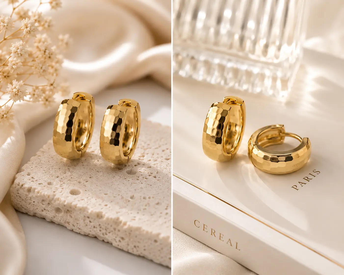 18k Gold Plated Hammered Hugie Hoop Earrings for Women | 304 Stainless Steel PVD Coated | Waterproof, Non-Tarnish & Hypoallergenic
