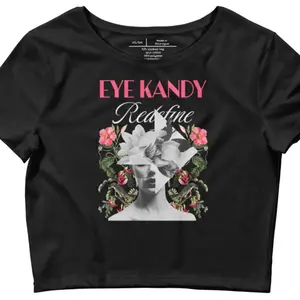 Eye Kandy T-Shirts - Black Crop Top with Floral Design and "Redefine" Text