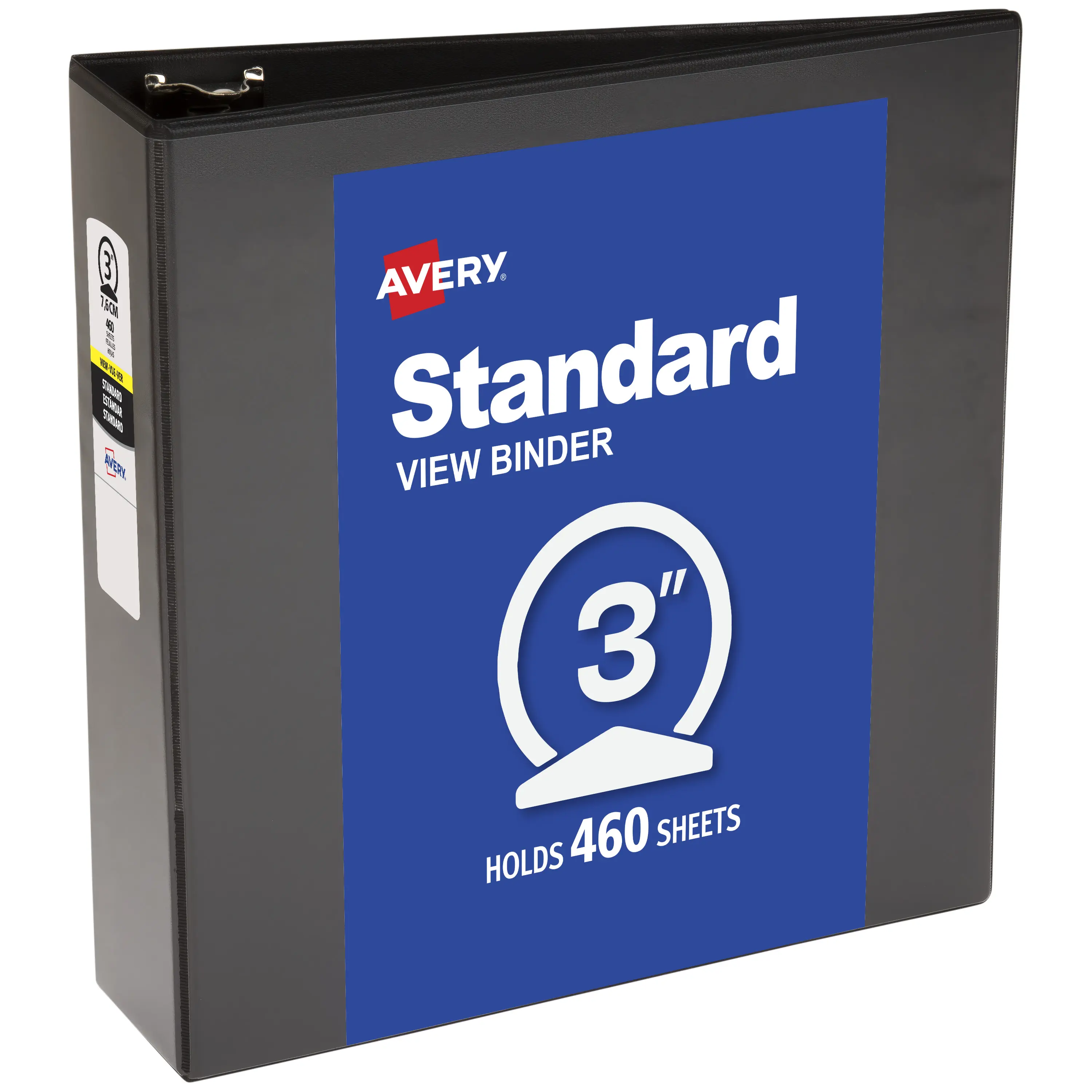Avery® Standard View 3-Ring Folder Binder, 3-inch Round Rings, 460-Sheet Capacity, 3.5in Wide Spine, Nonstick Document Binder, 1 Black for Lightweight Organization & Occasional Referencing (05891)