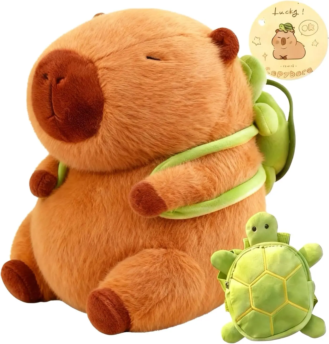 Capybara Plush with Turtle Backpack, Capybara Stuffed Animal for Kids Birthday Gifts, Soft Snuggle, 100% Cotton, Child Friendly