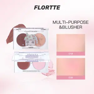 FLORTTE New Good Friends Club Dual Blush - Cream & Powder Multi-Use Makeup, Natural Long-Lasting Soft Smooth Texture Blush, Cosmetic for Spring Glow-Up