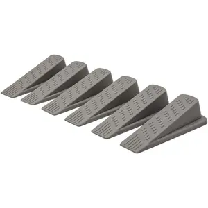 Door Wedge Stopper - 6 Pack (Grey) - Classic Style - Rubber - Floor Mount - Doorstop