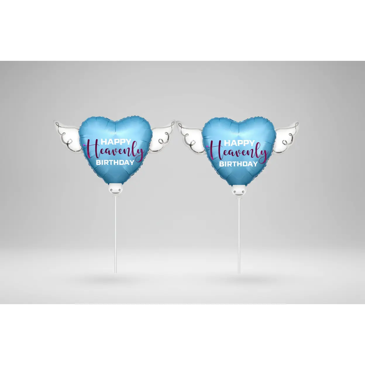 Happy Heavenly Birthday Memorial Balloon on a Stick 8" – Blue, Purple Script | 2-Pack