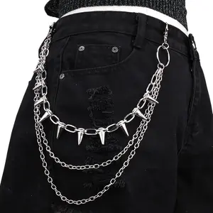Punk Style Chain Belt, Studded Belt Buckle, Fashionable Stainless Steel Layered Belt for Women & Men, Trendy All-match & Exquisite Belt for Birthday Gift