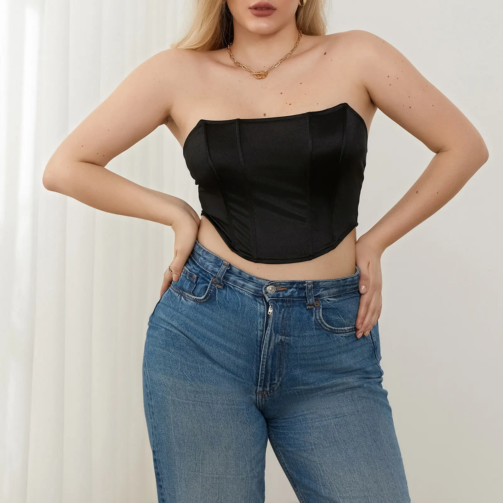 Women Sexy Bustiers Solid Color Off Shoulder Crop Tank Top Push Up Strapless Corsets