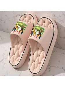 1 pair of chicken and floral print slippers, unisex, thick-soled pillow slippers, men's and women's slippers, EVA sole, lightweight and soft open-toe, shower slippers, suitable for indoor and outdoor beach use, casual style, suitable for all seasons