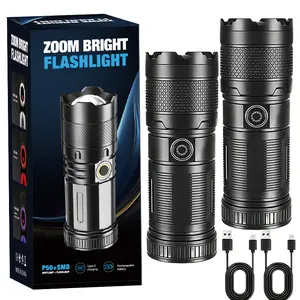2-Pack High Lumen Rechargeable LED Flashlights - USB-C Portable Adjustable Tactical Torch, COB Side Light, 10 Lighting Modes, Zoomable Beam, Super Bright for Camping, Emergency, Home Use, Adjustable Tactical Flashlights, High Lumen Flashlights