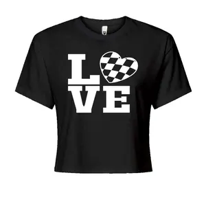 Love Racing Checkered Flag Heart Cropped T-Shirt