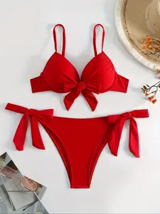 Big Gathered Hard Bag Tie Bikini Set, Women's Swimwear, Comfortable & Stylish Design, Perfect for Beach & Pool Parties