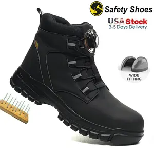 Men Rotary Buckle Safety Shoes With Steel Toe Waterproof Boots Puncture Proof Anti-smash Mens Outdoor Work Sneakers Construction Work Shoes