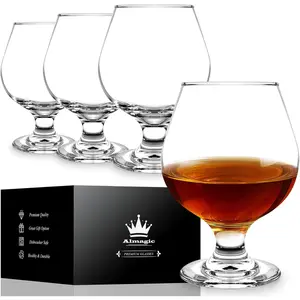 Snifter Glasses Set of 4-11 oz / 330 ml Cognac Glasses, Pure Clear Short Stem Wine Glass Set for Brandy & Whiskey, Dishwasher Safe, Gifts for Men