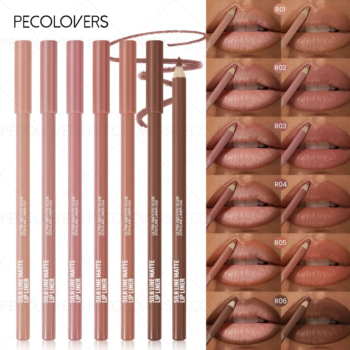 6pcs Professional Matte Lip Liner Set - Lip Liner Pencils Velvet Mocha Pencil Lipstick Liners for All Skin Types, Moisturizing Finish, Mixed Colors Lip Liner Kit Lipliner