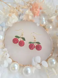 PINKme Cherry with Stone Dangle Earring-Cute and Lovely Style-Lightweight and Comfortable