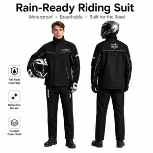 Men's Reflective Waterproof Rain Suit, Lightweight Windproof Jacket & Pants Set, Outdoor Rainwear for Riding, Travel and Camping