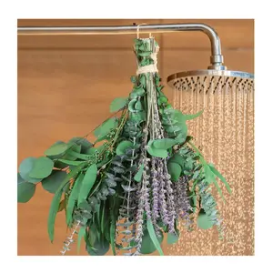 100 PCS Dried Eucalyptus & Lavender Flower Decorative Set, 17-in Natural Silver Dollar Eucalyptus Leaf Stems, Fragrant Hanging Shower Plants, Wedding Decor