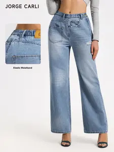 JORGE CARLI Twisted Effect Patchwork Casual Straight Leg Jeans, Long Pants, Simple Design, Comfortable and Stylish, Perfect for Daily Wear