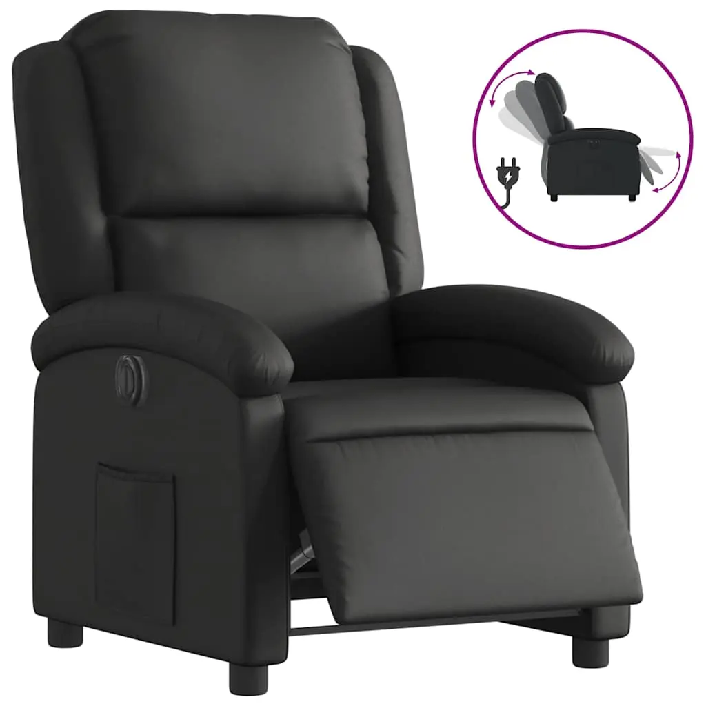 vidaXL Electric Recliner Chair, Reclining Armchair for Elderly, Wingback Recliner Push Chair for Home Theater Cinema, Modern Style, Black Real Leather 3205928