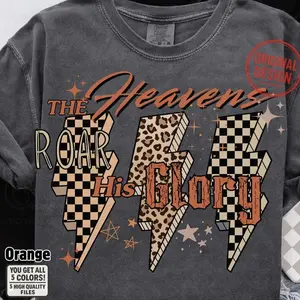 Christian Bible Verse Shirt, The Heavens Roar His Glory Psalm 19:1, Lightning Bolt Stars, Modern Vintage Religious Shirt