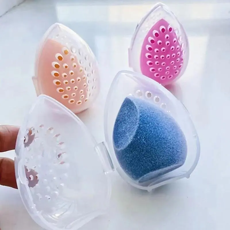 Egg Shape Box Cosmetic Puff Holder Stand Makeup Sponge Box Plastic Portable Breathable Empty Storage Display Organizer Rack Beauty Supplies Organizer
