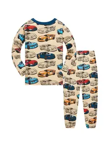 Children's clothes 100% Cotton Pajama Set for boys,  fully printed Cartoon car  Children's sleepwear Set for 1-8 Years