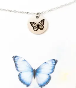 Butterfly Necklace, Engraved Monarch Butterfly Pendant, Custom Nature Jewelry Gift, Memorial Necklace Gold or Silver Keepsake Gift With Greeting Card