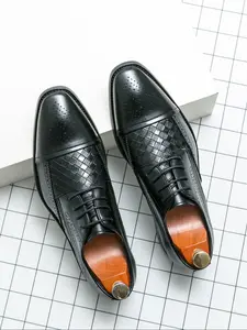 Men's Brogue Carved Floral Weave Business Formal Shoes, Elegant Party Dress Shoes, Stylish Wedding Shoes, Business Style Shoes, Comfortable and Durable Footwear