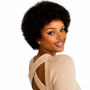 IFLY Glueless Wear and Go Human Hair Wigs for Black Women - 10" Short Kinky Afro Curly Bob Wig - No Glue No Lace Afro Puff