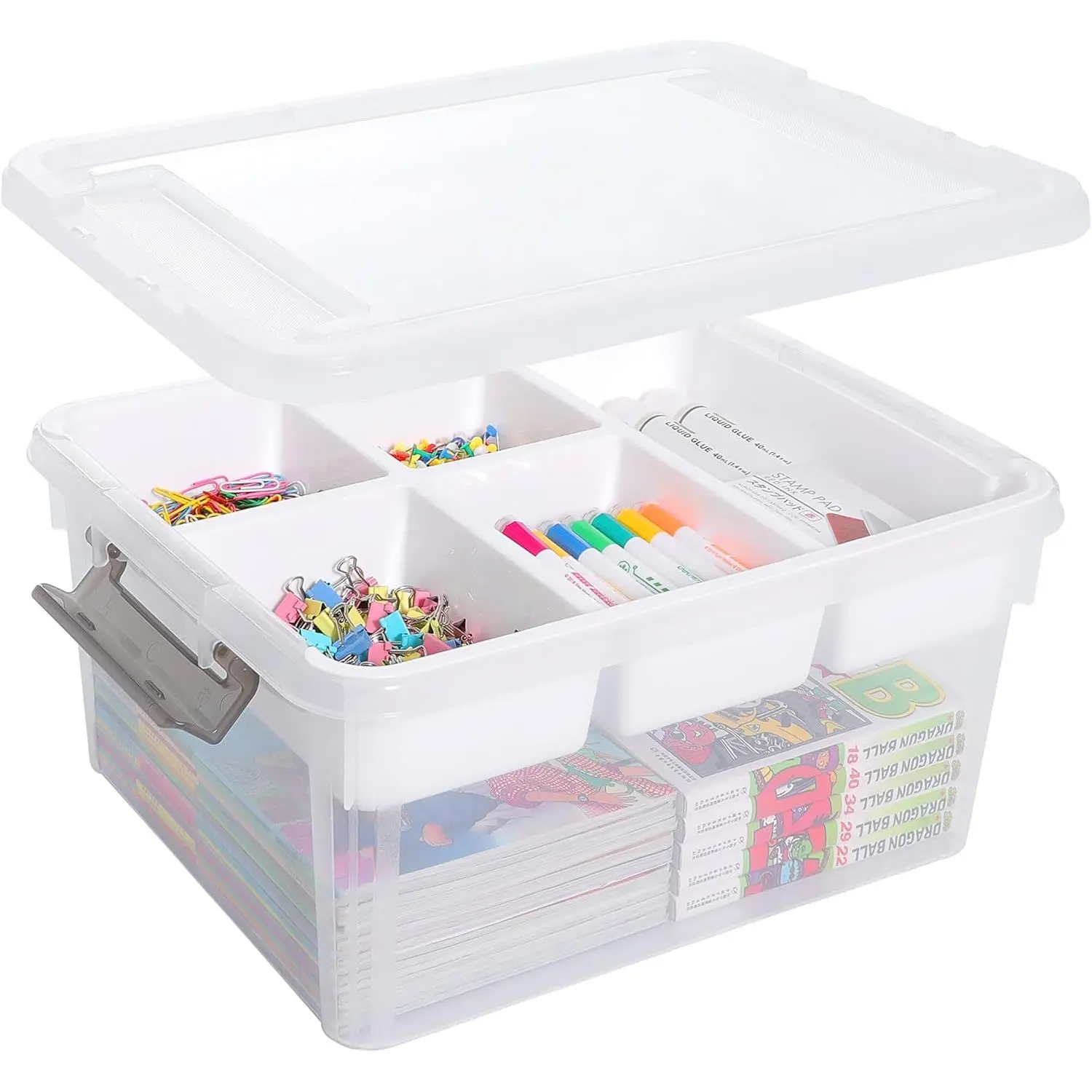 C 17 QT Plastic Storage Box with Removable Tray Craft Organizers and Storage Clear Storage Container for Organizing Bead, Tool, Sewing, Playdoh