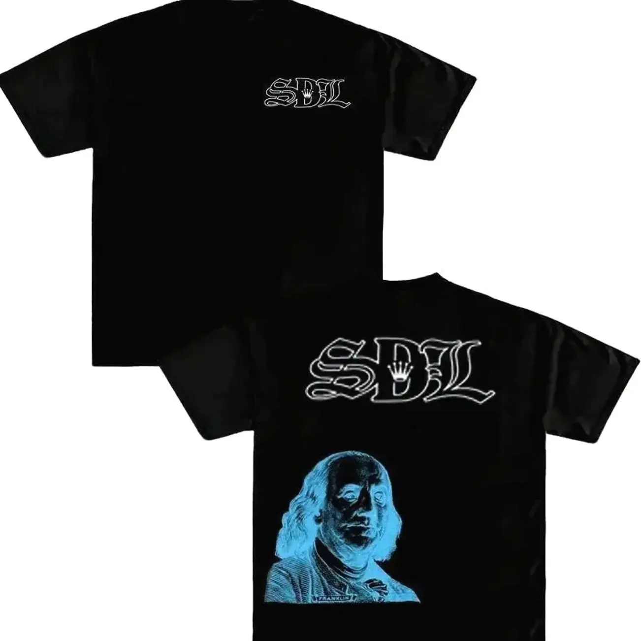 SDL Tee Black/Blue Graphic T-Shirt, Streetwear Retro Fashion, TikTok Viral Trend, Unisex Hip Hop Casual Shirt, Fashion Cotton, Full Color, Full Size, For Men, For Women 9