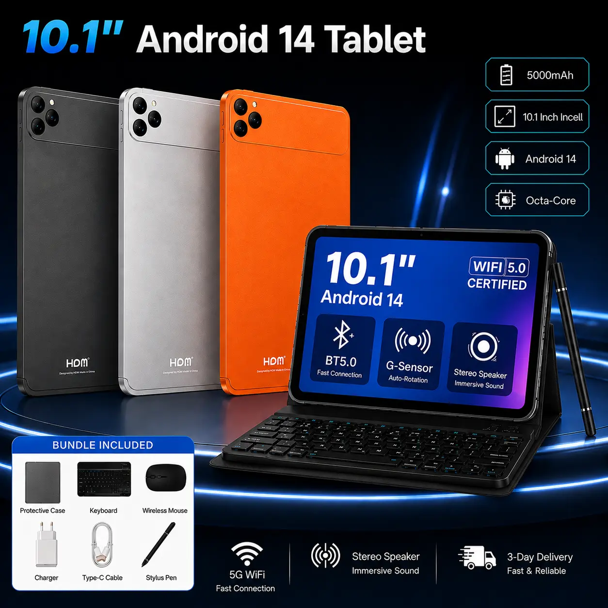 2026 Android Tablet (10.1” Touch Display, 8+256GB, Keyboard-Mouse-Stylus Bundle) – Tech Essential with Manufacturer Warranty for Work & Streaming, Manufacturer Warrenty