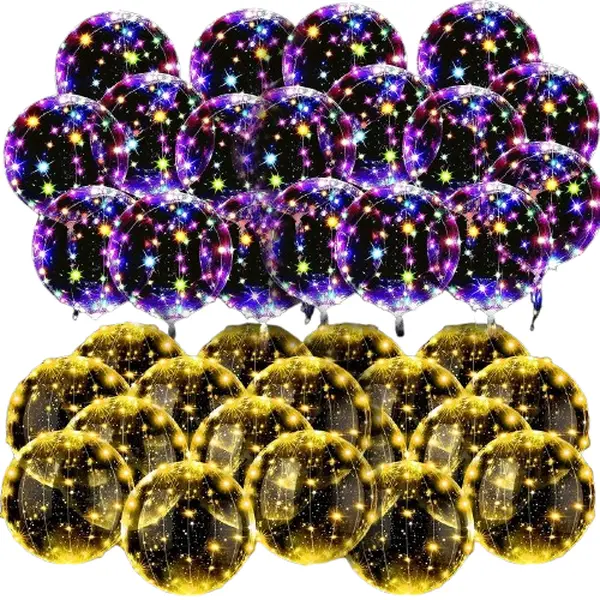 10-Pack LED Light Up Transparent Bobo Balloons, 14in with String Lights, Festive Party Decor Supplies