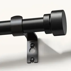 Modern Black Curtain Rods for Windows 48 to 84 Inches Adjustable Length Heavy Duty 1" Diameter Window Curtain Rod with Decorative Finials for Outdoor Farmhouse Bedroom Kitchen Living Room