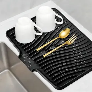 Silicone Dish Drying Mat for Kitchen Counter, Foldable & Heat Resistant Stone Drying Pad 15.7x13 Inch Non-slip Sink Mat for Bathroom and Countertop