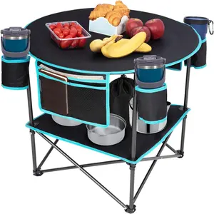 All in One Tailgate Table, Portable Beach Table with Cup Holders, Camping Table Foldable with Side Pockets Carry Bag for Camp Outdoor Sand Beach Picnic Fishing Tailgating Essentials