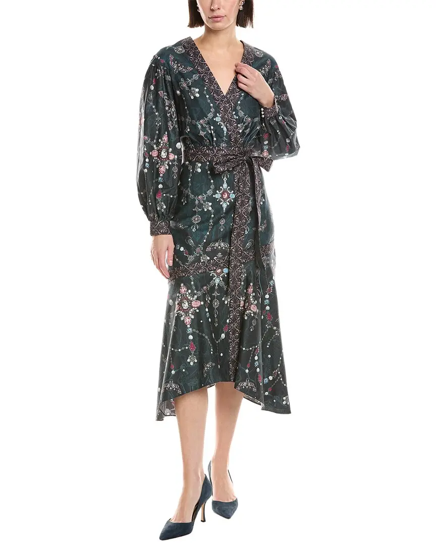Marchesa Notte Printed V-Neck Midi Dress
