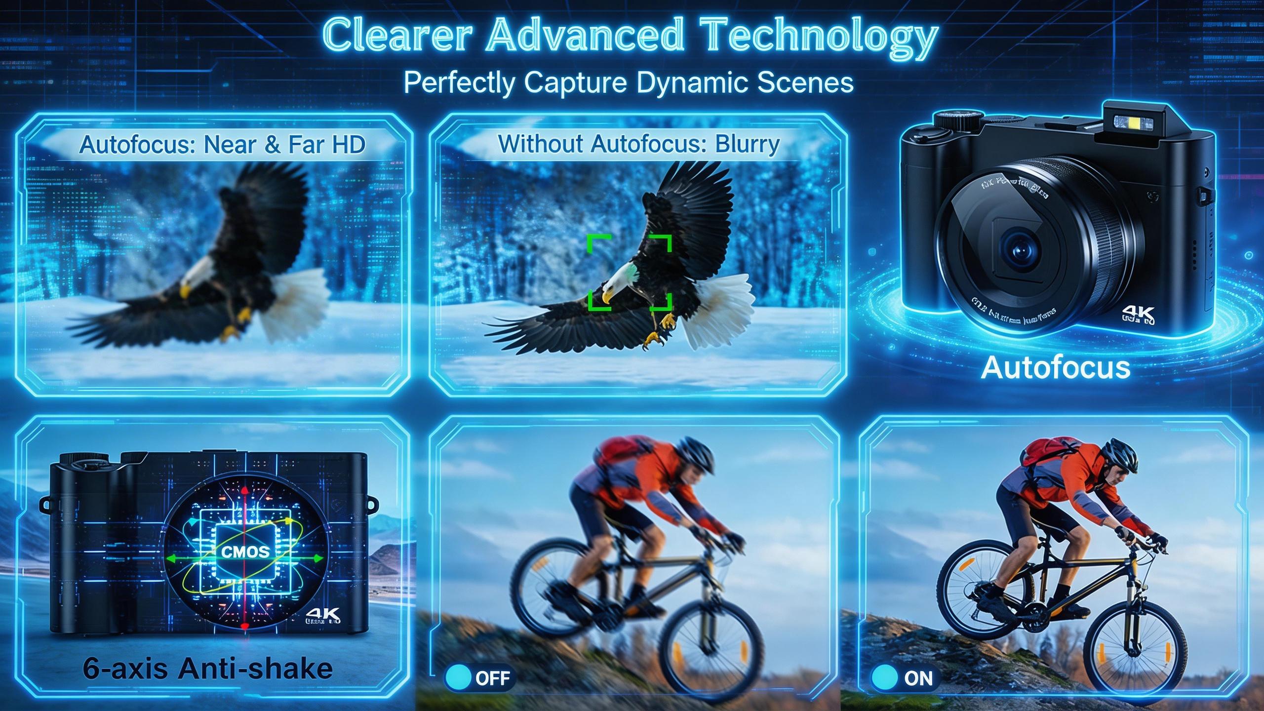 CAMKORY 4K Digital Camera for Vlogging, 64MP Front and Rear Dual Lens, Autofocus Anti-Shake, 3" Tiltable Selfie Screen, Pop-Up Flash, 16X Zoom, with Charging Cradle & 2 Batteries CAMKORY 4K Digital Camera for Vlogging, 64MP Front and Rear Dual Lens, Autofocus Anti-Shake, 3" Tiltable Selfie Screen, Pop-Up Flash, 16X Zoom, with Charging Cradle & 2 Batteries