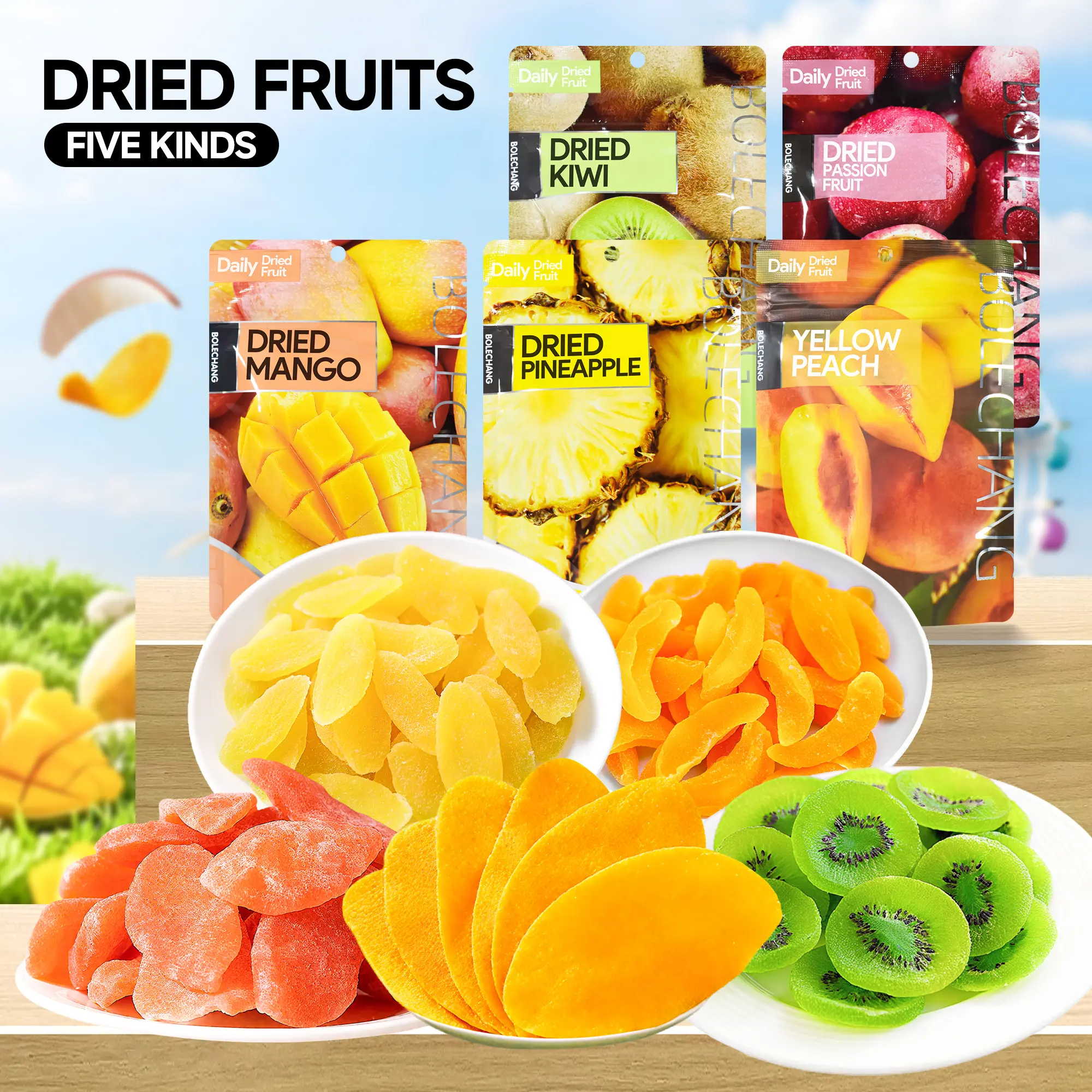 A variety of dried fruits, Mango, Pineapple, Passion Fruit, Kiwi, Yellow Peach, Healthy Snacks for Adults & Kids, No Artificial Preservatives,Trail Mix, Office Snacks,On-the-Go Snacks,Vegan-Friendly