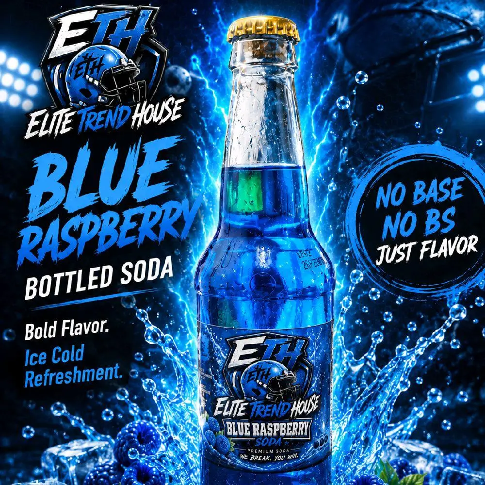 ETH Blue Raspberry Flavored Sugar Cane Sparkling Drink, Low Fat Fizzy Fruit Soda, 4-Pack