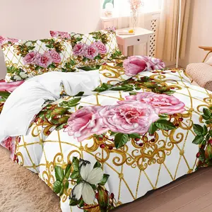 3pcs Set Luxury Style Floral Pattern Bedding Duvet Cover Set, Machine Washable Duvet, 1 Set Including 1 Duvet Cover & 2 Pillowcases without Filler, Soft Comfortable Bedding Set for Home Bedroom Hotel