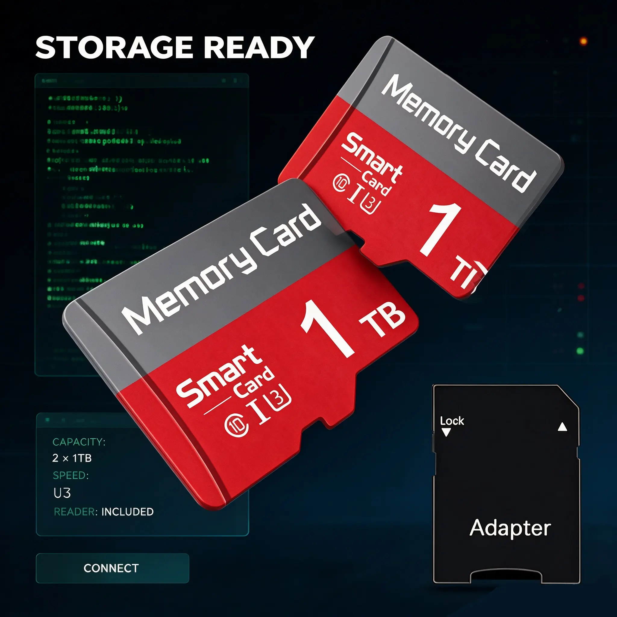 1TB Dual Pack, memory card, wide fit micro sd card, class 10 sd card, 2 SD card adapters included, for smartphone, tablet, micro sd memory card, TF Card, ideal for trusted data management