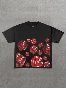 Men's Dice Print Round Neck Tee, Casual Graphic Design, Loose Casual Streetwear Street Fashion Casual Comfy Short Sleeve Crew Neck T-shirt for Daily Wear, Men's Top for All Seasons