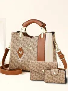 New Fashion Classic Elegant Large Capacity Women's Casual Handbag, High-End Colorblock Design Three-Piece Set Shoulder Bag with Shoulder Strap, PU Material