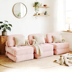 NESLAKO Foldable Cloud Sofa Bed - Armless Comfy Couch, 3-Pack Boneless Couches, High Resilience Memory Foam, 3D-Cut Removable Corduroy Cover, 1-Touch Daybed, Minimal Chic, Effortless Setup for Living Room