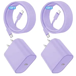 JAYUANONE iPhone Charger Fast Charging 2 Pack Purple Type C Wall Charger Block with 2 Pack 10FT USB C to Lightning Cable for iPhone 14/13/12/12 Pro Max/11/Xs Max/XR/X,AirPods Pro